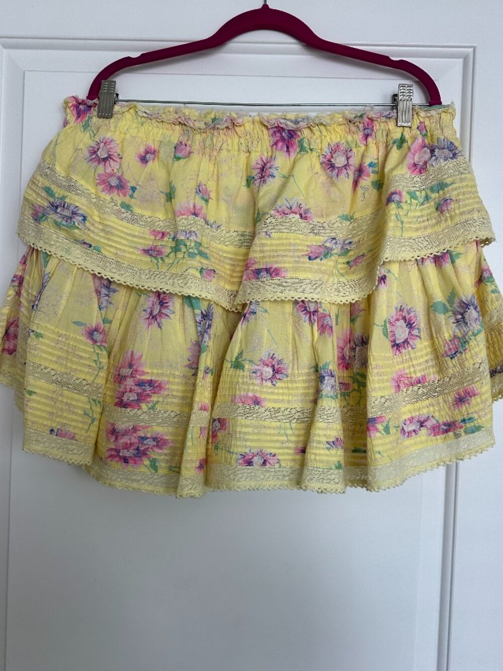 LoveShackFancy Yellow Floral Ruffle Mini Skirt Size XXL